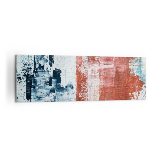 Bild auf Leinwand - Leinwandbild - Abstraktion in Weiß-, Blau- und Ziegelfarben - 160x50cm - Fünfzig-Fünfzig abstrakt - Moderne Wanddekoration für Wohnzimmer und Schlafzimmer ARTTOR