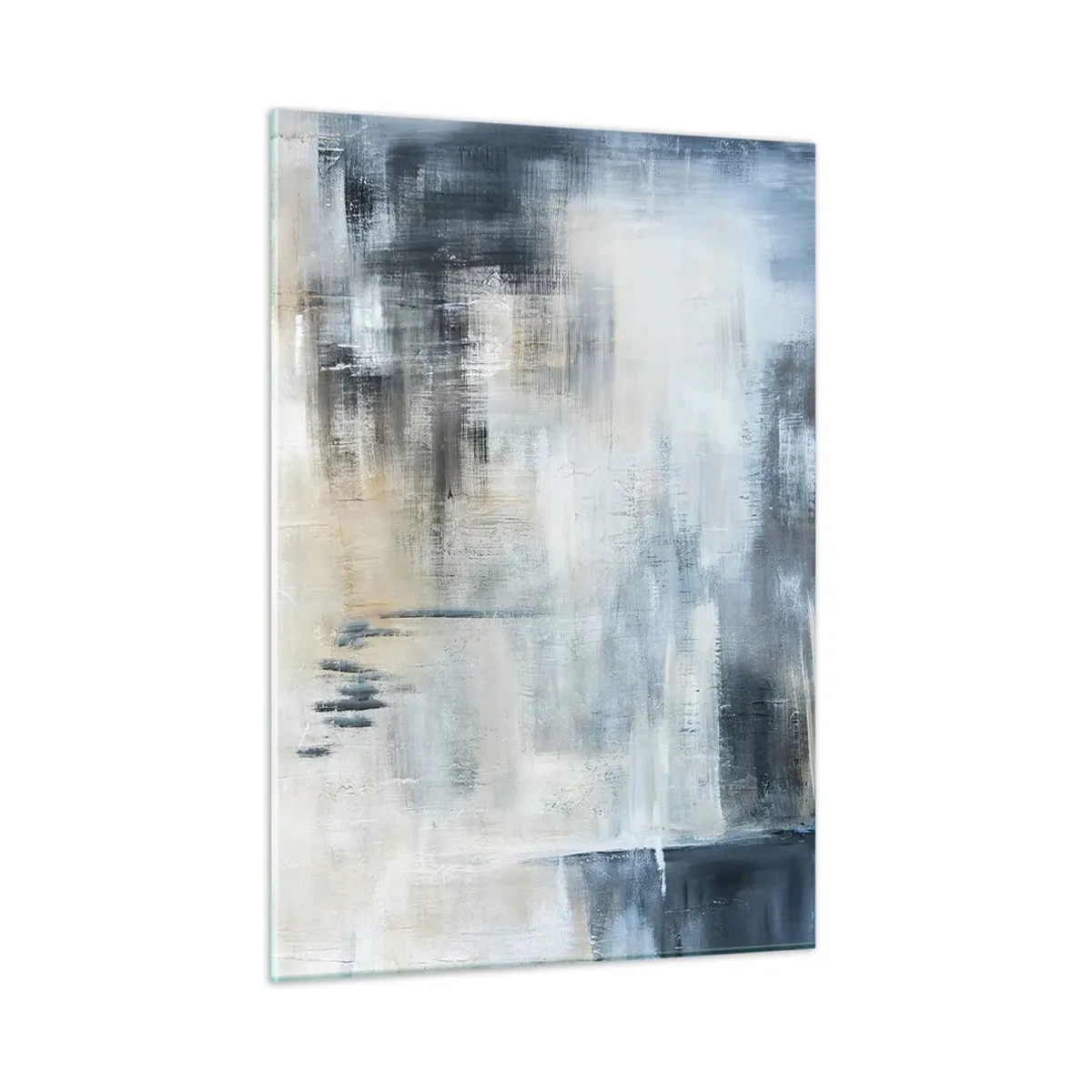 Glasbild - Bild auf glas - Abstrakte Komposition in Blau- und Grautönen - 50x70cm - Hinter dem blauen Vorhang - Moderne Wanddekoration für Wohnzimmer und Schlafzimmer ARTTOR