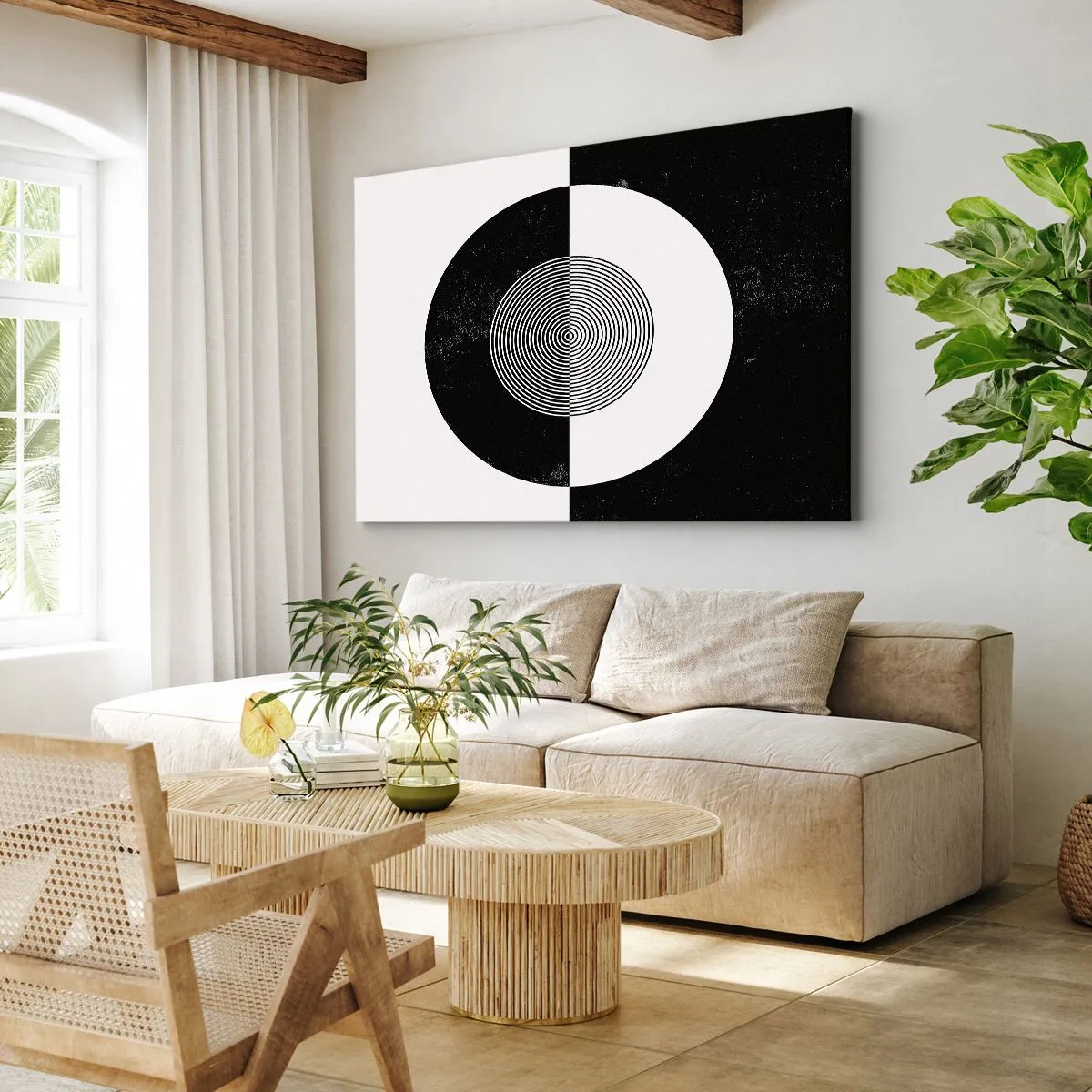 Bild auf Leinwand - Leinwandbild - Grafisches Muster in kontrastierendem Schwarz und Weiß - 70x50cm - Harmonie in Schwarz und Weiß - Moderne Wanddekoration für Wohnzimmer und Schlafzimmer ARTTOR