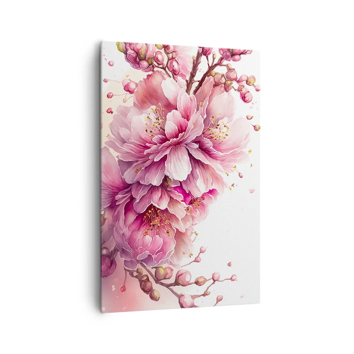 Bild auf Leinwand - Leinwandbild - Zarte Kirschblüten in voller Blüte vor hellem Hintergrund - 80x120cm - Kirschblütenblüte - Moderne Wanddekoration für Wohnzimmer und Schlafzimmer ARTTOR