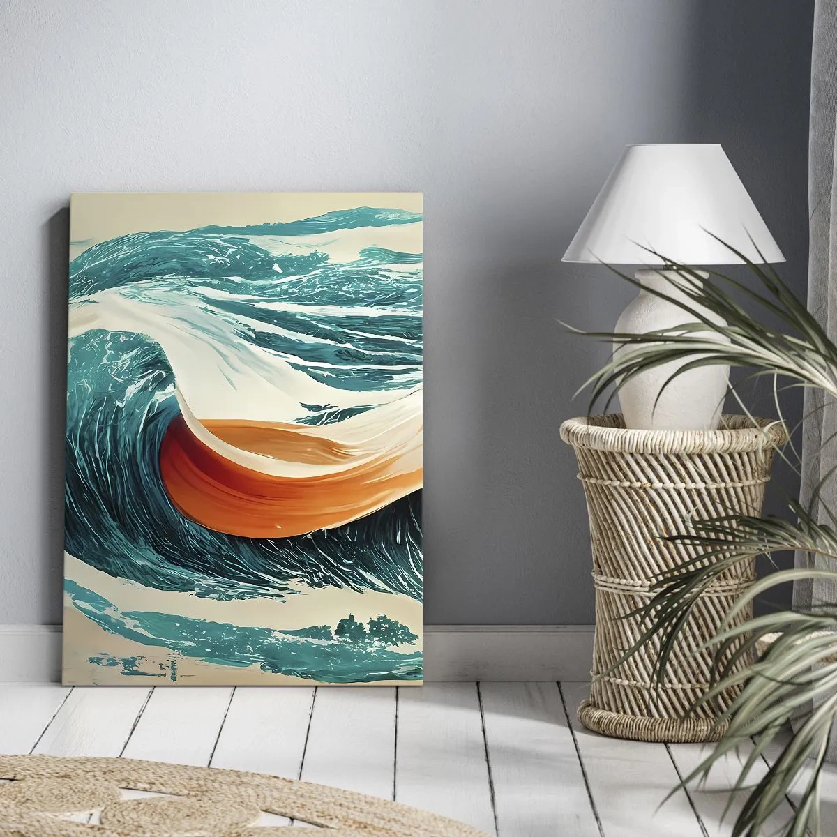 Bild auf Leinwand - Leinwandbild - Dynamische Meereswellen mit abstraktem Band - 70x100cm - Traum eines Surfers - Moderne Wanddekoration für Wohnzimmer und Schlafzimmer ARTTOR
