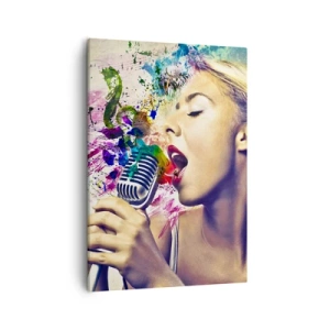 Bild auf Leinwand - Leinwandbild - Künstlerisches Porträt einer singenden Frau mit farbenfrohen Effekten - 50x70cm - Malen Sie die Welt mit Ihrer Stimme - Moderne Wanddekoration für Wohnzimmer und Schlafzimmer ARTTOR
