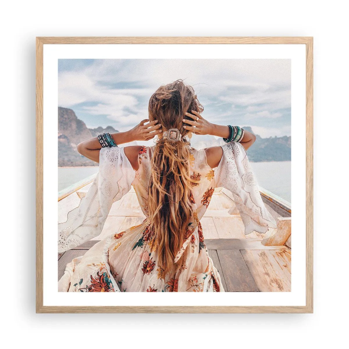 Poster in einem Rahmen aus heller Eiche - Auf dem Weg zum Glück - 60x60 cm