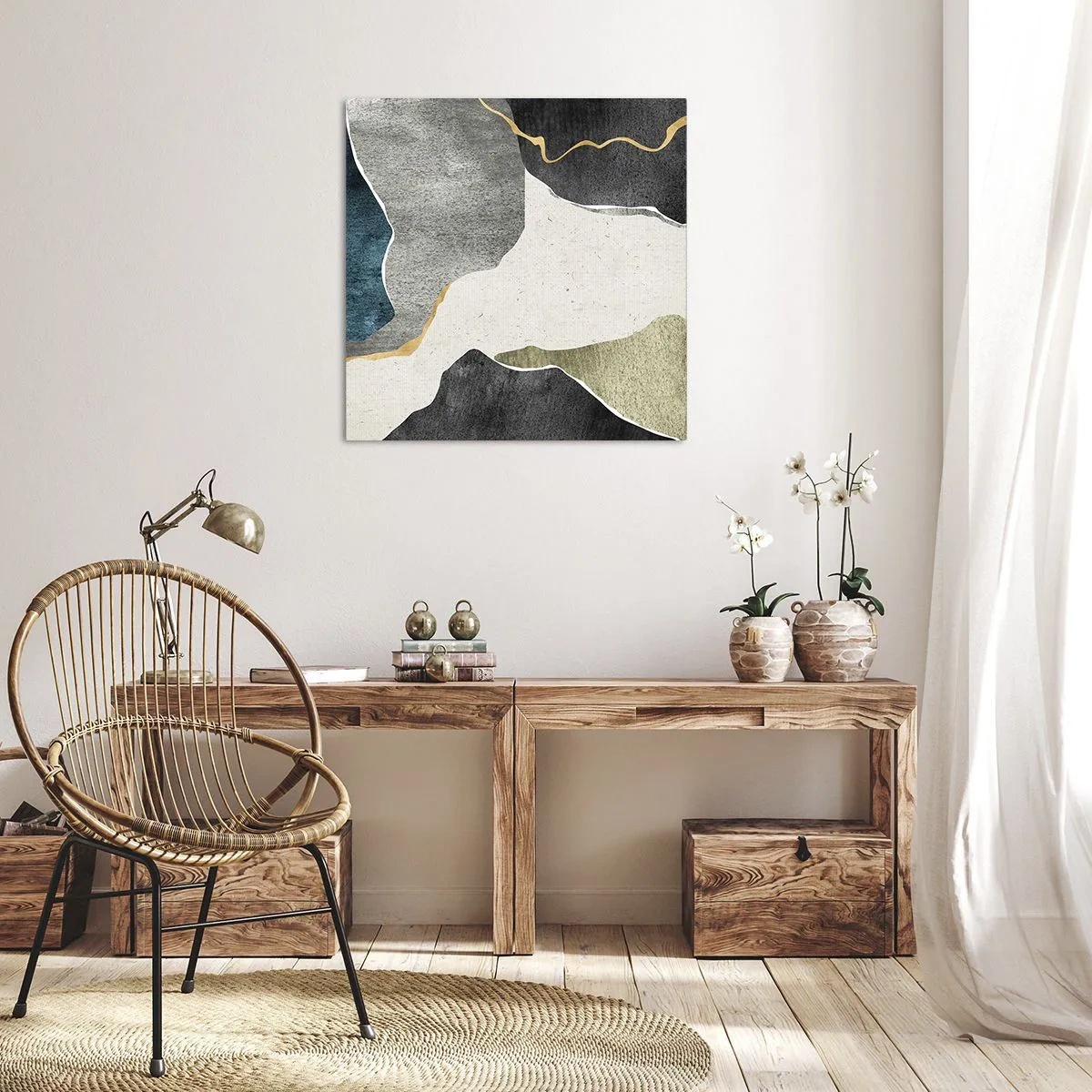 Bild auf Leinwand - Leinwandbild - Mosaikkomposition mit Goldfaden - 70x70 cm