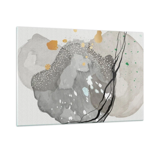 Glasbild - Bild auf glas - Organische Formen und Punkte in gedeckten Farben mit Details - 120x80cm - Organische Komposition - Moderne Wanddekoration für Wohnzimmer und Schlafzimmer ARTTOR