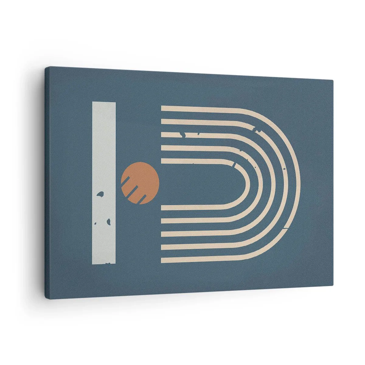 Bild auf Leinwand - Leinwandbild - Geometrisches Muster in Marineblau-, Beige- und Orangetönen auf dunklem Hintergrund - 70x50cm - Geometrie auf dem Granatapfel - Moderne Wanddekoration für Wohnzimmer und Schlafzimmer ARTTOR