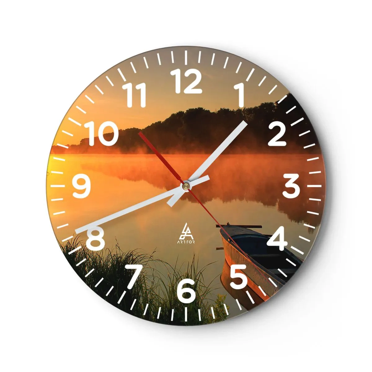 Wanduhr - Glasuhr - Sonnenaufgang über dem Wasser wie ein Spiegel - 40x40 cm