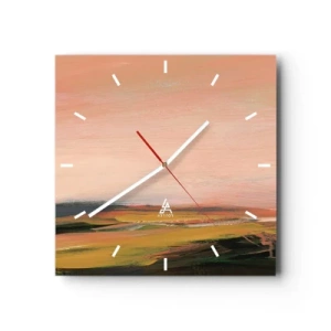 Wanduhr - Glasuhr - Eine Landschaft in Rosa- und Goldtönen - 30x30cm - In Rosatönen - Moderne Wanddekoration für Wohnzimmer und Schlafzimmer ARTTOR