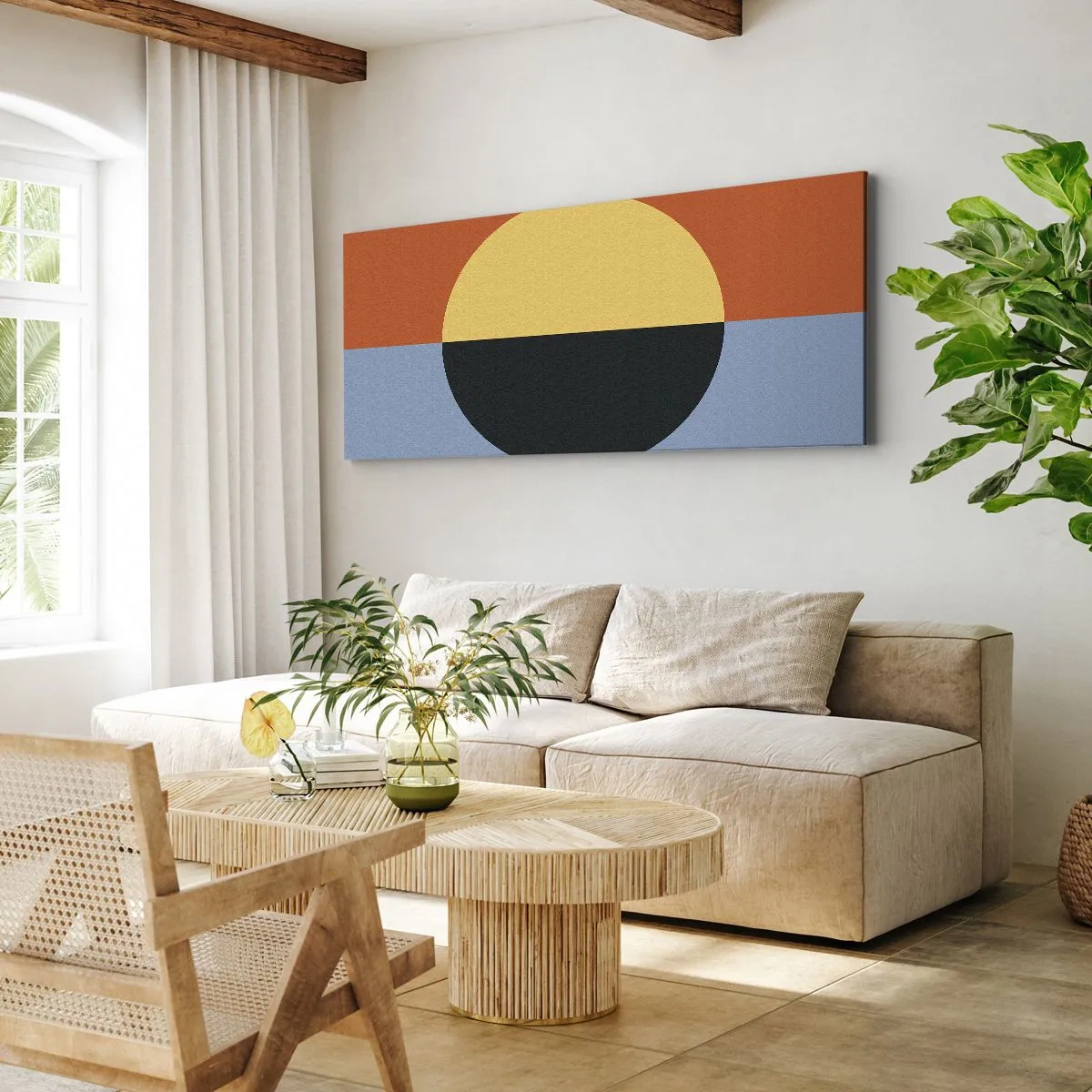 Bild auf Leinwand - Leinwandbild - Geometrische Abstraktion mit kontrastierenden Farben - 160x50cm - Eine Komposition aus Wärme und Kühle - Moderne Wanddekoration für Wohnzimmer und Schlafzimmer ARTTOR