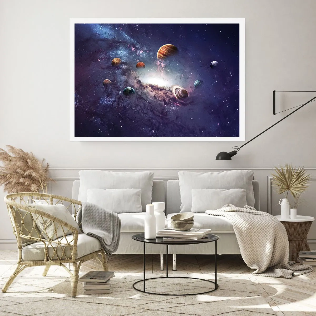 Poster - Planeten in einer Galaxie mit einem Nebel im Hintergrund - 100x70cm - Solar-Tanz-System - Moderne Wanddekoration für Wohnzimmer und Schlafzimmer ARTTOR