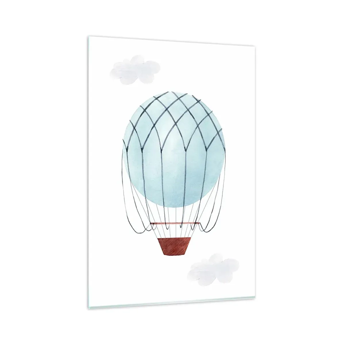 Glasbild - Bild auf glas - Ein handbemalter Ballon vor dem Hintergrund zarter Wolken. - 80x120cm - Ganz in den Wolken - Moderne Wanddekoration für Wohnzimmer und Schlafzimmer ARTTOR