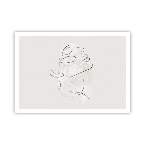 Poster - Eine minimalistische Skizze eines Gesichts auf hellem Hintergrund - 100x70cm - Die Umrisse eines Traums - Moderne Wanddekoration für Wohnzimmer und Schlafzimmer ARTTOR