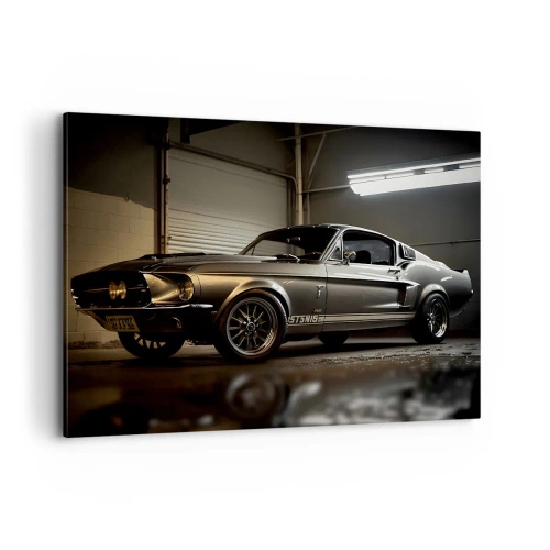 Bild auf Leinwand - Leinwandbild - Oldtimer in Retro-Garage - 100x70cm - Zurück in die Vergangenheit - Moderne Wanddekoration für Wohnzimmer und Schlafzimmer ARTTOR