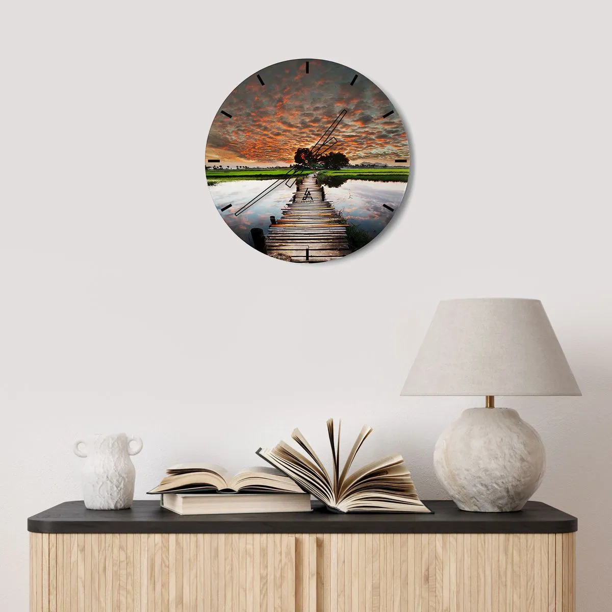 Wanduhr - Glasuhr - Arme ausstrecken - atmen - 40x40 cm