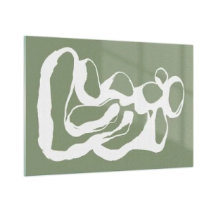 Glasbild - Bild auf glas - Abstrakte weiße organische Form auf olivgrünem Hintergrund - 100x70cm - Ruf des Weltraums - Moderne Wanddekoration für Wohnzimmer und Schlafzimmer ARTTOR