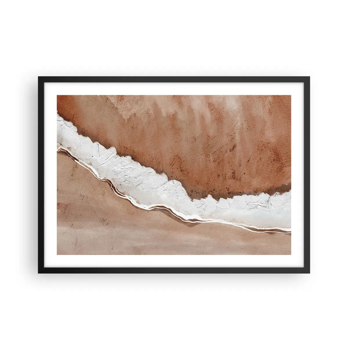 Poster in einem schwarzem Rahmen - Sandstruktur mit weißen Akzenten - 70x50cm - In Farben der Erde - Moderne Wanddekoration für Wohnzimmer und Schlafzimmer ARTTOR