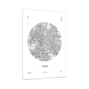 Glasbild - Bild auf glas - Eine Karte von Rom im minimalistischen Schwarz-Weiß-Stil - 70x100cm - Anatomie von Rom - Moderne Wanddekoration für Wohnzimmer und Schlafzimmer ARTTOR