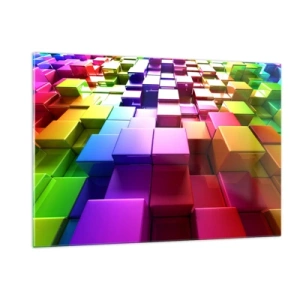 Glasbild - Bild auf glas - Bunte Würfel bilden ein dreidimensionales abstraktes Muster - 120x80cm - Op-Art gemeinsam im Team - Moderne Wanddekoration für Wohnzimmer und Schlafzimmer ARTTOR