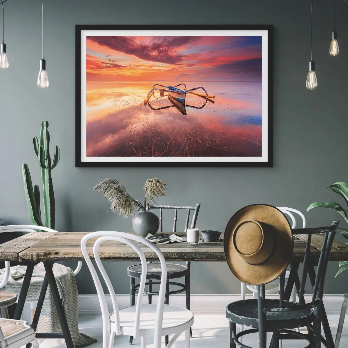 Poster in einem schwarzem Rahmen - Die Ruhe eines tropischen Abends - 91x61 cm