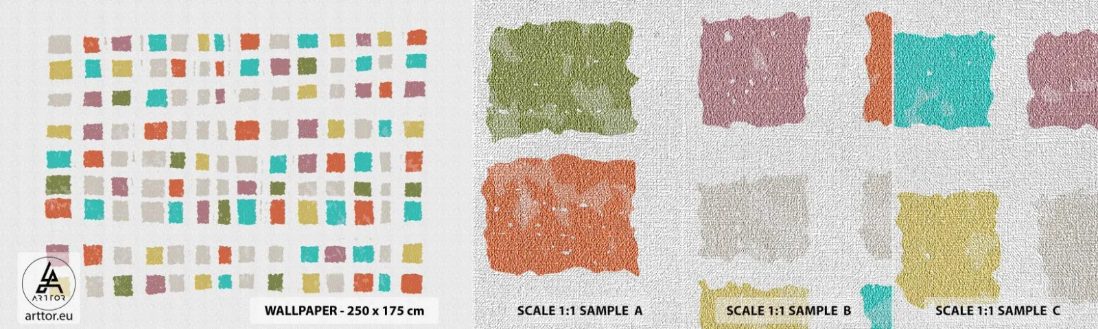 Fototapeten Muster Premium Canvas - Unbekanntes Spiel - Pastell, Quadrate, Minimalismus - 100x30 cm