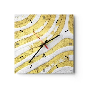 Wanduhr - Glasuhr - Gold- und Weiß-abstrakte Linien in einer 3D-Textur - 30x30cm - Komposition in Weiß und Gold - Moderne Wanddekoration für Wohnzimmer und Schlafzimmer ARTTOR