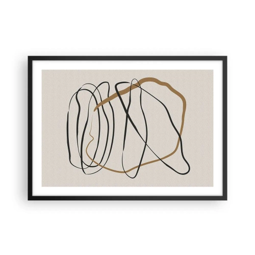 Poster in einem schwarzem Rahmen - Künstlerische Linien in Schwarz und Gold auf hellem Hintergrund - 70x50cm - Komposition – Looptanz - Moderne Wanddekoration für Wohnzimmer und Schlafzimmer ARTTOR