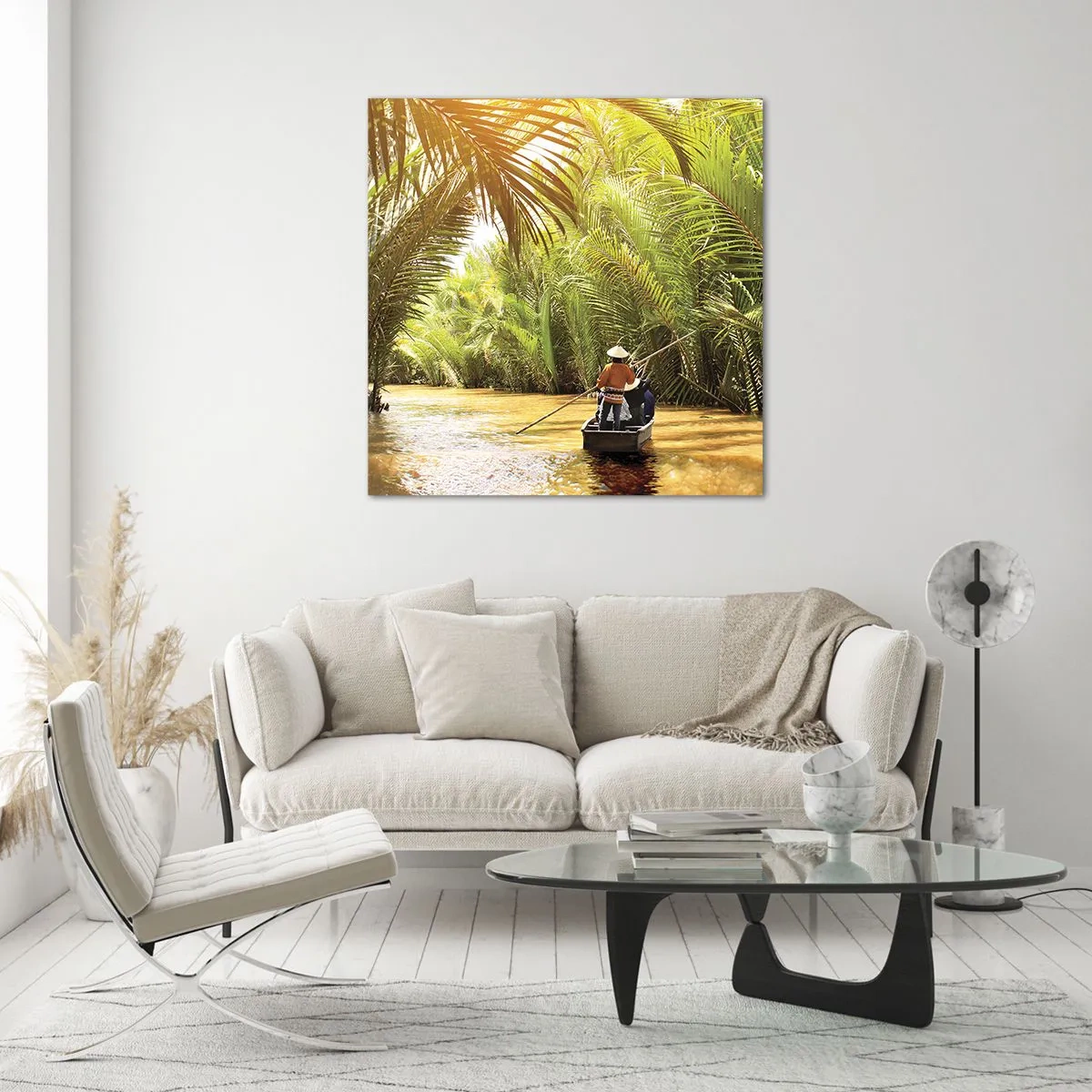 Glasbild - Bild auf glas - Eine Palmenschlucht entlang - 70x70 cm