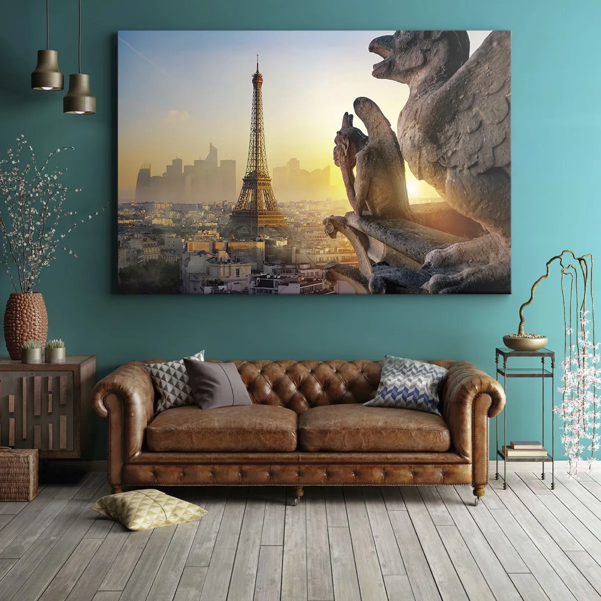 Bild auf Leinwand - Leinwandbild - Blick auf den Eiffelturm mit Wasserspeiern im Hintergrund - 120x80cm - Vieles hat sich geändert ... - Moderne Wanddekoration für Wohnzimmer und Schlafzimmer ARTTOR