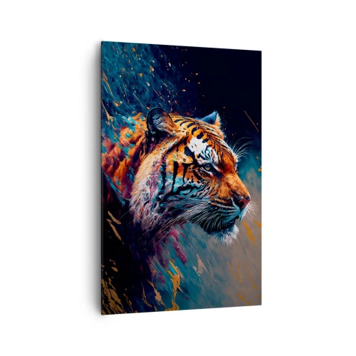 Bild auf Leinwand - Leinwandbild - Portrait eines Tigers in dynamischen, abstrakten Farben - 80x120cm - Wilde Schönheit - Moderne Wanddekoration für Wohnzimmer und Schlafzimmer ARTTOR