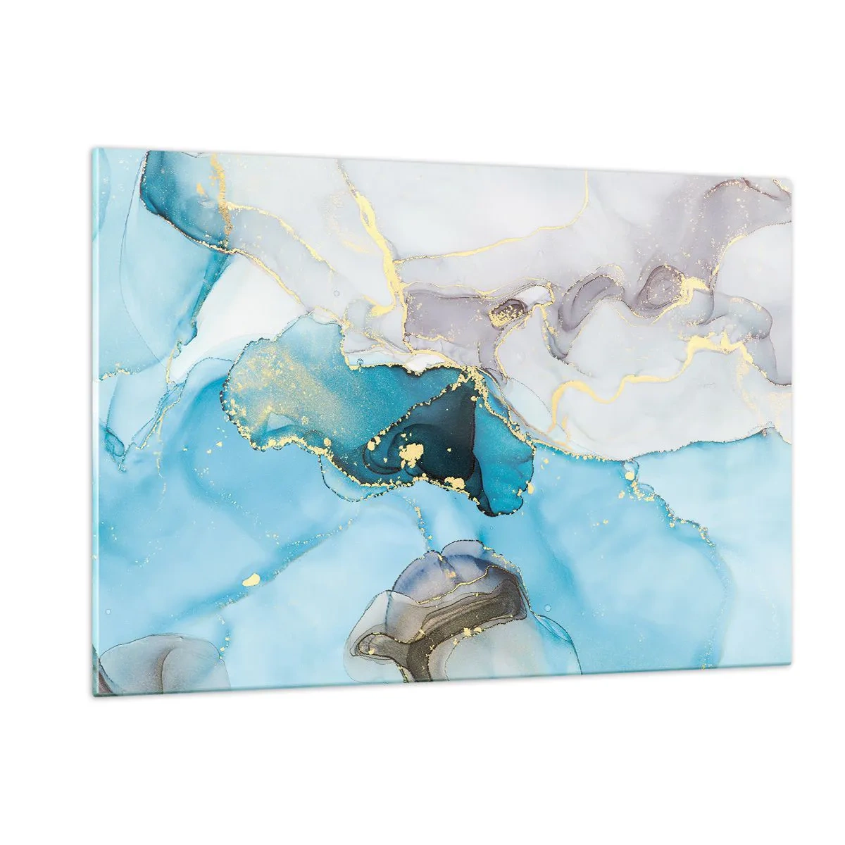 Glasbild - Bild auf glas - Türkis- und graue Wellen mit goldenen Akzenten - 120x80cm - Eine Studie über das Zusammentreffen von Grau und Türkis - Moderne Wanddekoration für Wohnzimmer und Schlafzimmer ARTTOR