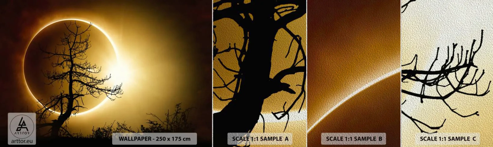 Fototapeten Muster Premium Sand - Totale Finsternis - Finsternis, Baum, Landschaft - 100x30 cm