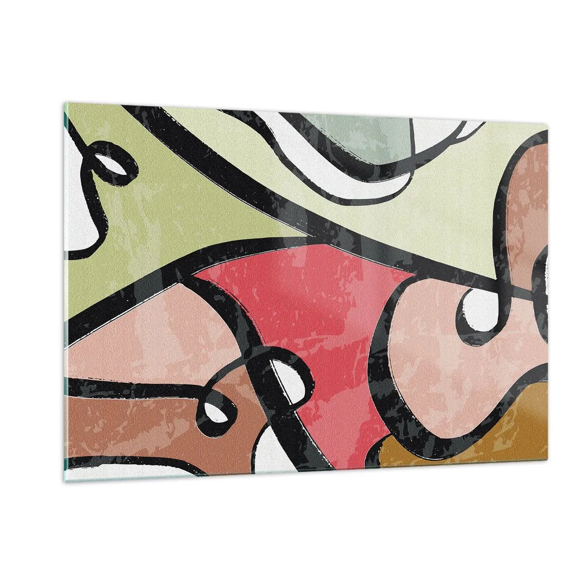 Glasbild - Bild auf glas - Bunte Abstraktion mit schwarzen Linien - 120x80cm - Pirouetten unter Farben - Moderne Wanddekoration für Wohnzimmer und Schlafzimmer ARTTOR