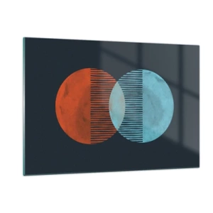 Glasbild - Bild auf glas - Zwei sich kreuzende bunte Planeten mit einem geometrischen Muster - 120x80cm - Astronomische Fantasie - Moderne Wanddekoration für Wohnzimmer und Schlafzimmer ARTTOR