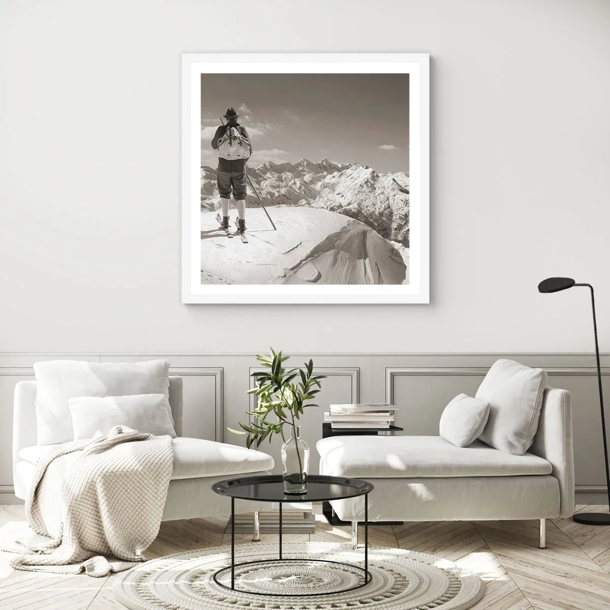 Poster in einem weißen Rahmen - Und die Berge bleiben unverändert - 50x50 cm