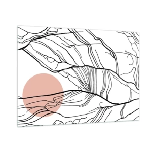 Glasbild - Bild auf glas - Schattige Zweiglinien mit beiger Sonne - 100x70cm - In einem Netz aus Zweigen - Moderne Wanddekoration für Wohnzimmer und Schlafzimmer ARTTOR