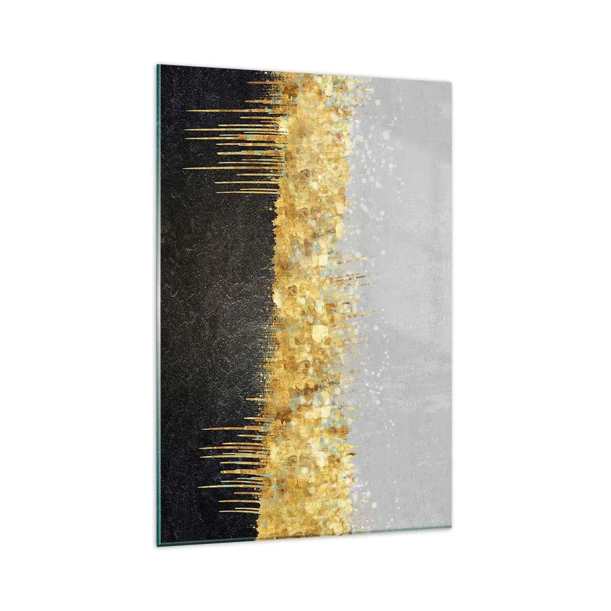Glasbild - Bild auf glas - Abstrakte Komposition in Gold- und Schwarztönen - 80x120cm - Nach innen und nach oben - Moderne Wanddekoration für Wohnzimmer und Schlafzimmer ARTTOR