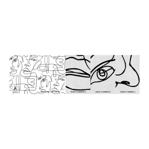 Fototapeten Muster Premium Sand - In verworrenen Gefühlen - Gesichter, Linie, Augen - 100x30 cm