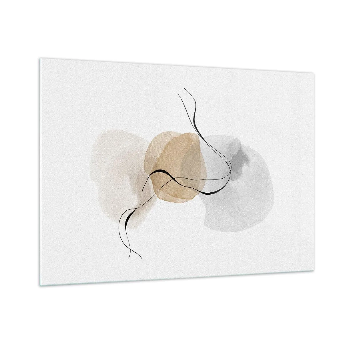 Glasbild - Bild auf glas - Eine subtile Abstraktion mit pastellfarbenen Punkten und schwarzen Linien. - 100x70cm - Luftperlen - Moderne Wanddekoration für Wohnzimmer und Schlafzimmer ARTTOR