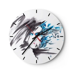 Wanduhr - Glasuhr - Eine abstrakte Kombination aus Grau und Blau in dynamischer Form. - 30x30cm - Sinnliches Portrait in Grau und Blau - Moderne Wanddekoration für Wohnzimmer, Küche und Schlafzimmer ARTTOR