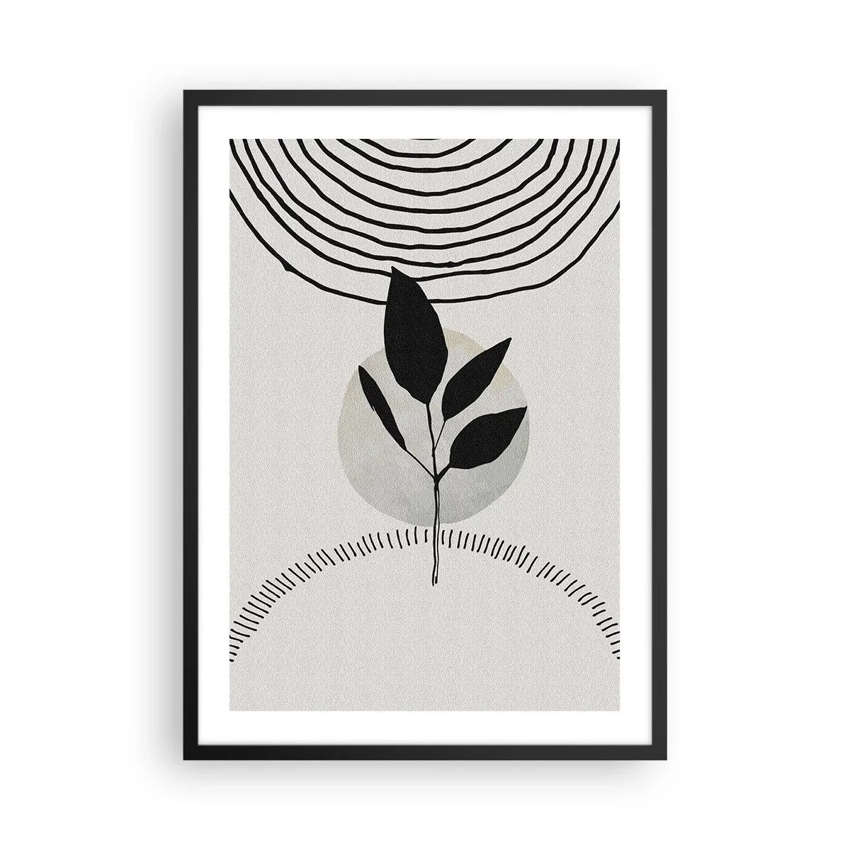 Poster in einem schwarzem Rahmen - Minimalistische Blattillustration mit geometrischen Mustern - 50x70cm - Komposition: Naturrituale - Moderne Wanddekoration für Wohnzimmer und Schlafzimmer ARTTOR