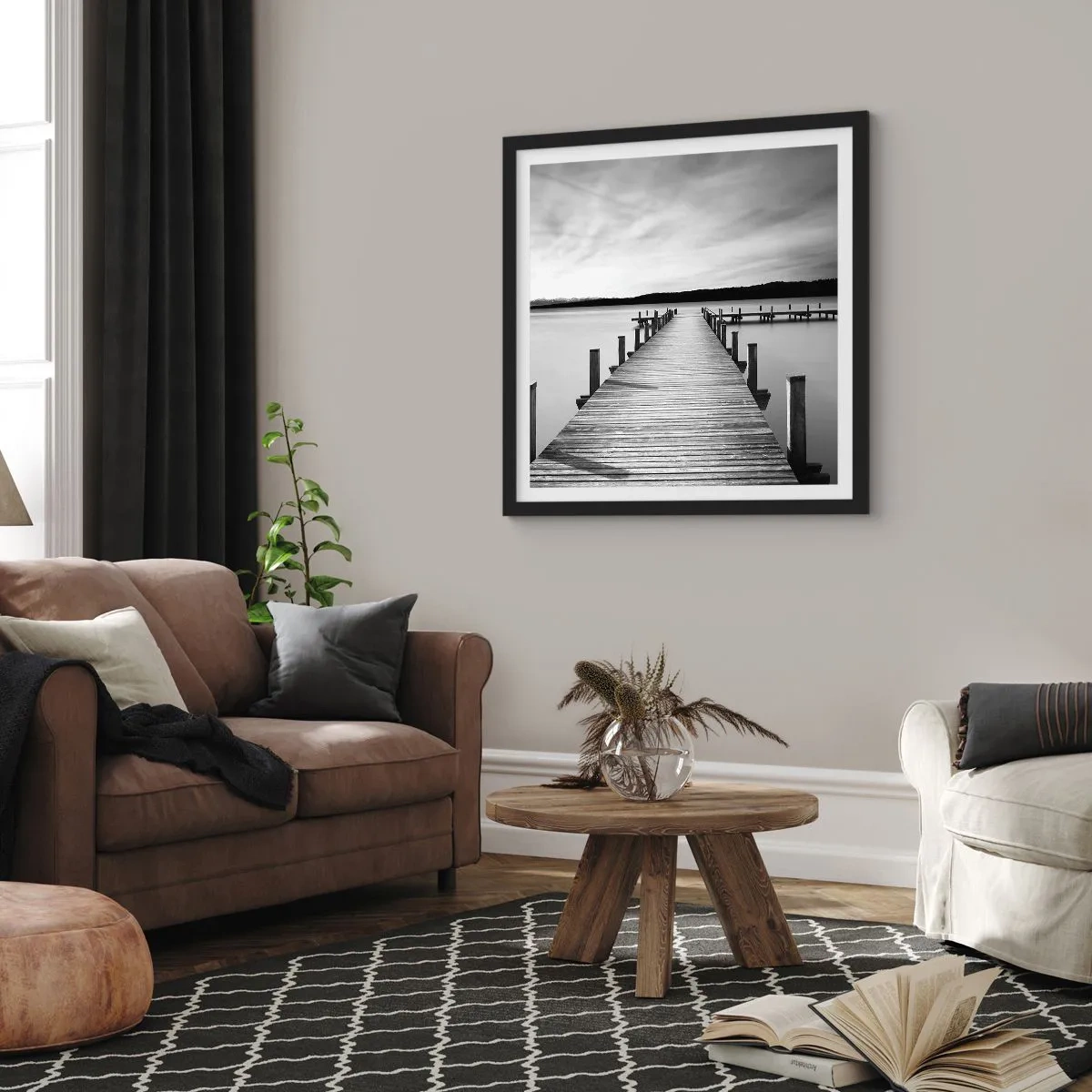 Poster in einem schwarzem Rahmen - An der Wasserstelle - Ruhe - 40x40 cm