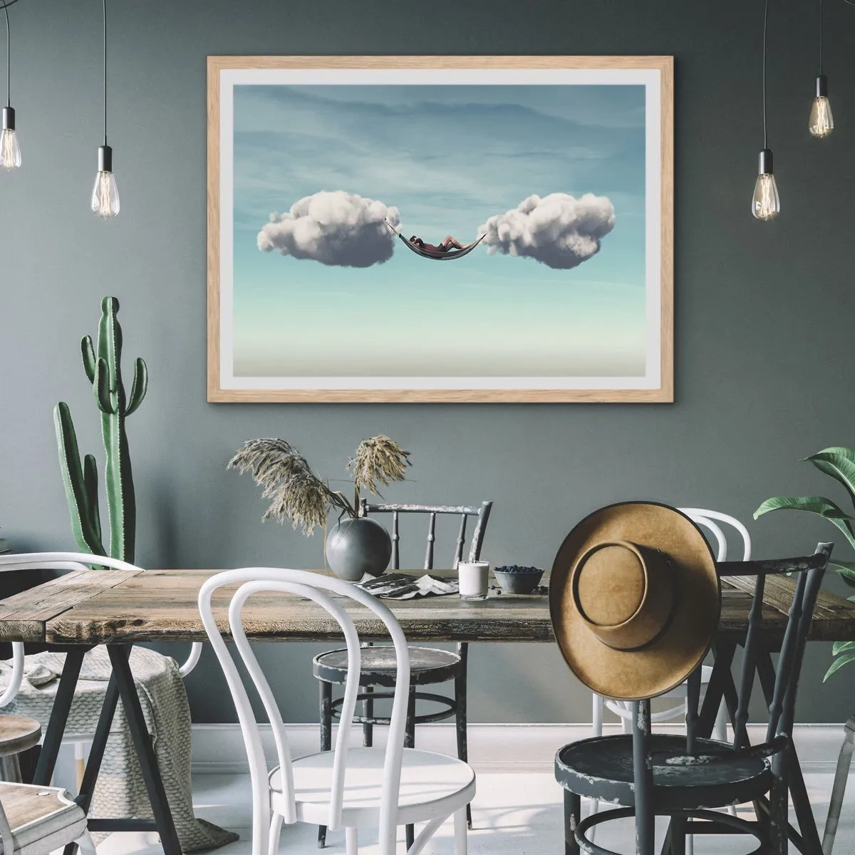 Poster in einem Rahmen aus heller Eiche - Die Behaglichkeit des Augenblicks - 91x61 cm