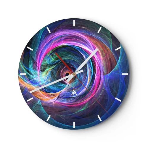 Wanduhr - Glasuhr - Eine farbenfrohe Wirbel-Abstraktion voller dynamischer Energie - 30x30cm - Wohin wirst du mich bringen? - Moderne Wanddekoration für Wohnzimmer, Küche und Schlafzimmer ARTTOR