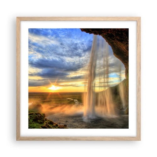 Poster in einem Rahmen aus heller Eiche - Die Welt hinter einem Schleier aus Tropfen - 50x50 cm