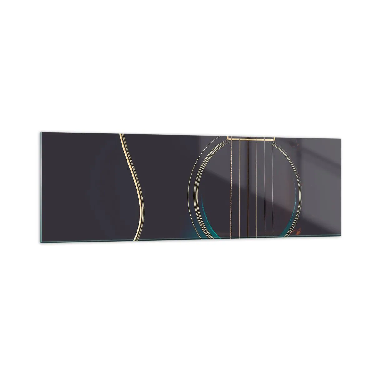 Glasbild - Bild auf glas - Akustikgitarre in dunklem, elegantem Licht - 160x50cm - Einen Moment bevor es ertönt - Moderne Wanddekoration für Wohnzimmer und Schlafzimmer ARTTOR