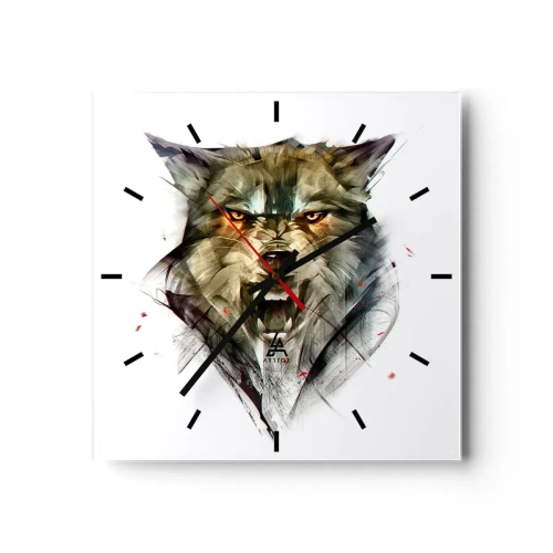 Wanduhr - Glasuhr - Ein gefährlicher Wolf in dynamischer, künstlerischer Form - 30x30cm - Kein Schritt näher! - Moderne Wanddekoration für Wohnzimmer und Schlafzimmer ARTTOR