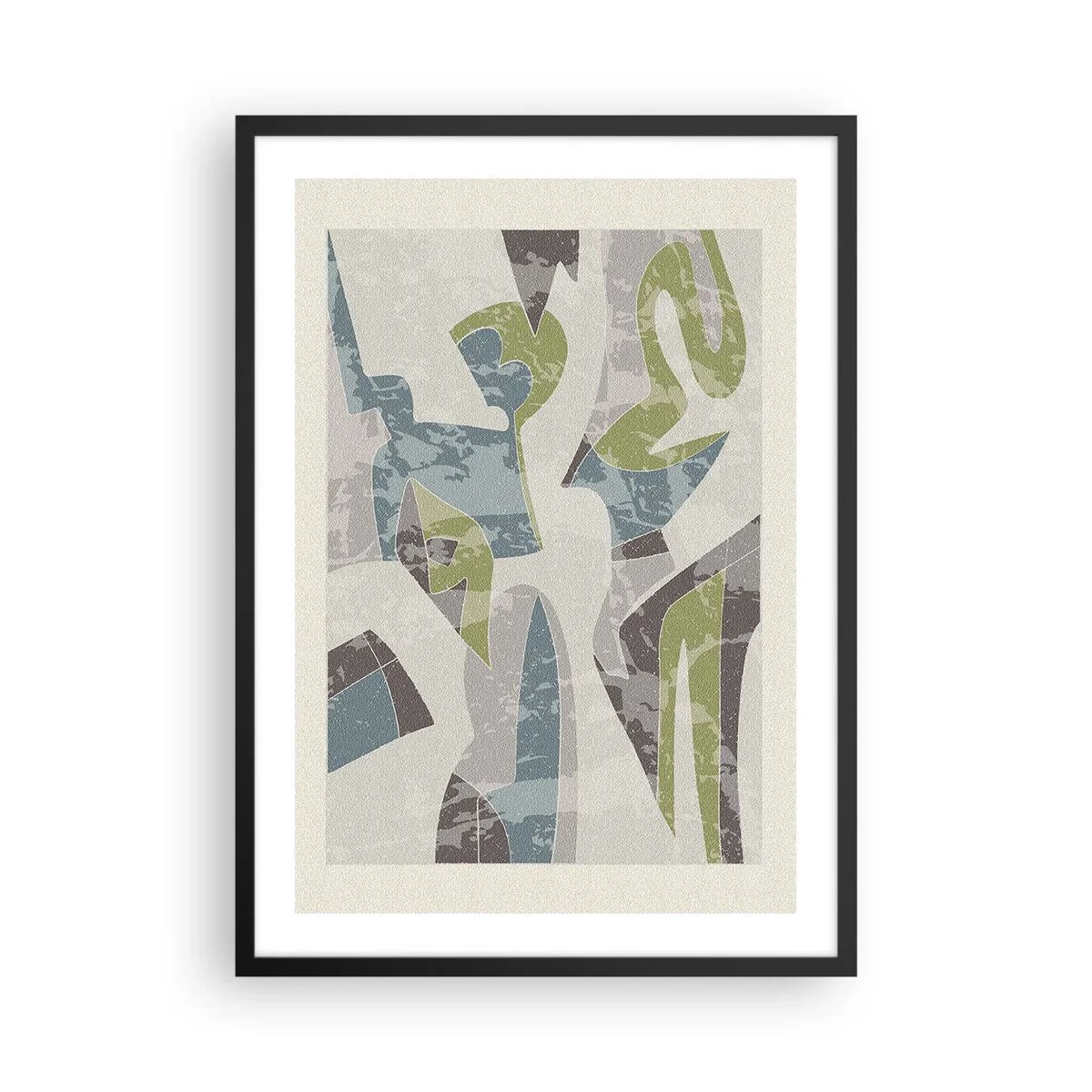 Poster in einem schwarzem Rahmen - Abstrakte Figuren in Grün- und Blautönen - 50x70cm - Komposition hinter dem Glas - Moderne Wanddekoration für Wohnzimmer und Schlafzimmer ARTTOR