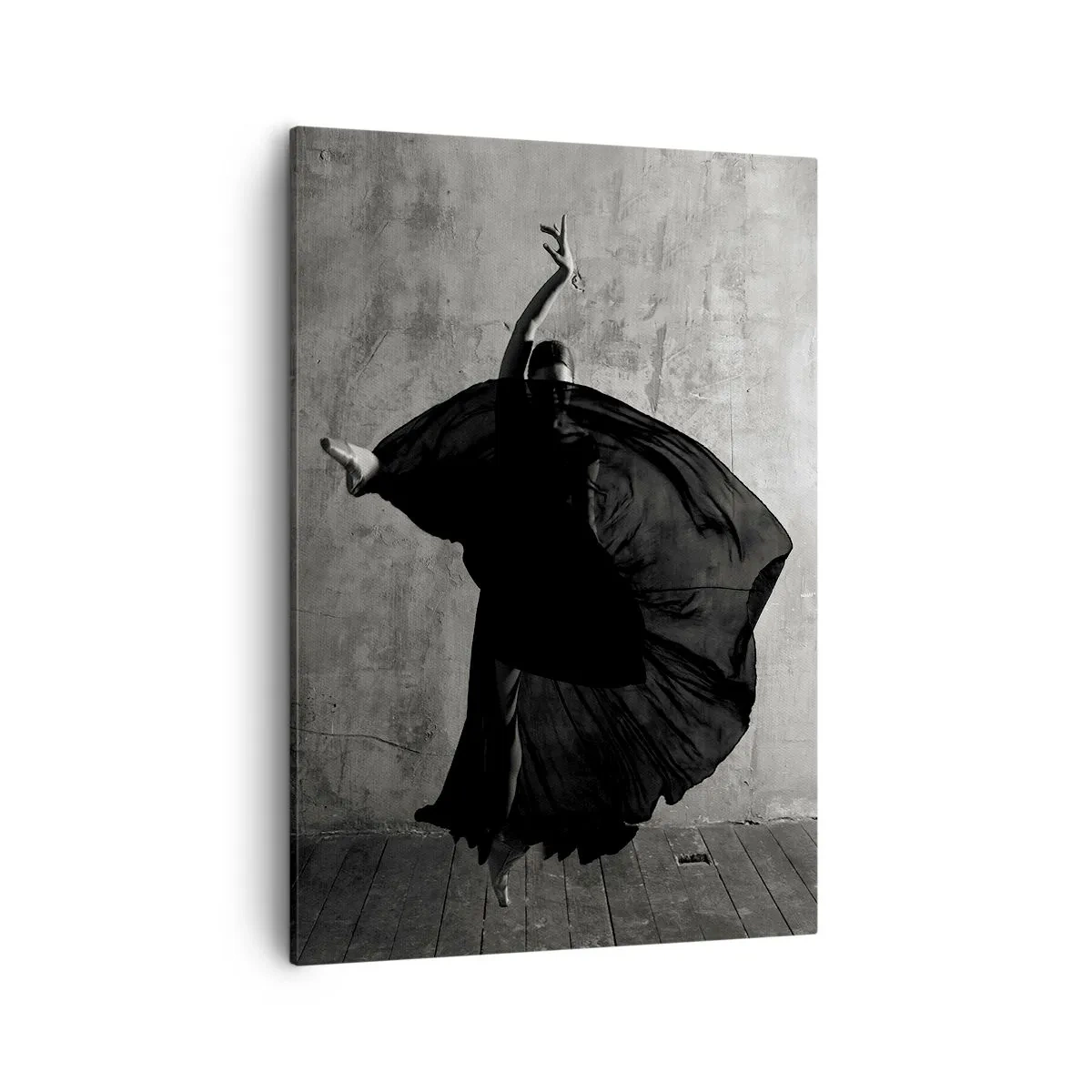 Bild auf Leinwand - Leinwandbild - Schwarz-weiße Silhouette einer Tänzerin in Bewegung vor einem Wandhintergrund - 50x70cm - Leidenschaftlicher Gürtel - Moderne Wanddekoration für Wohnzimmer und Schlafzimmer ARTTOR