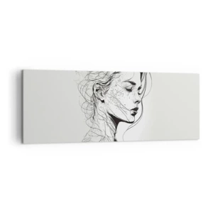 Bild auf Leinwand - Leinwandbild - Ein zartes Frauenporträt im minimalistischen Grafikstil. - 140x50cm - Porträt im Gedanken - Moderne Wanddekoration für Wohnzimmer und Schlafzimmer ARTTOR