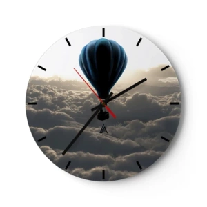 Wanduhr - Glasuhr - Ein Heißluftballon schwebt bei Sonnenaufgang über den Wolken. - 30x30cm - Ein Wanderer über den Wolken - Moderne Wanddekoration für Wohnzimmer, Küche und Schlafzimmer ARTTOR